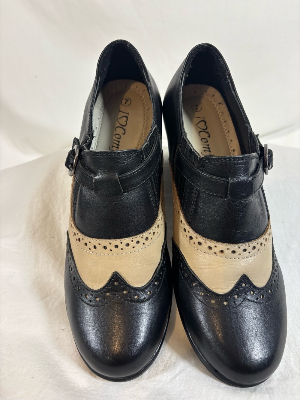 Spectator Brogue Mary Jane Heels 7 Black Cream Dark Academia Retro Preppy